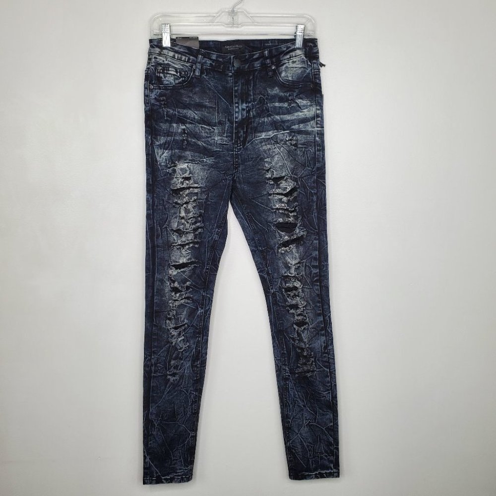 American Bazi Jeans Black Stone Wash Skinny High Rise Distressed 90s Grunge NWT